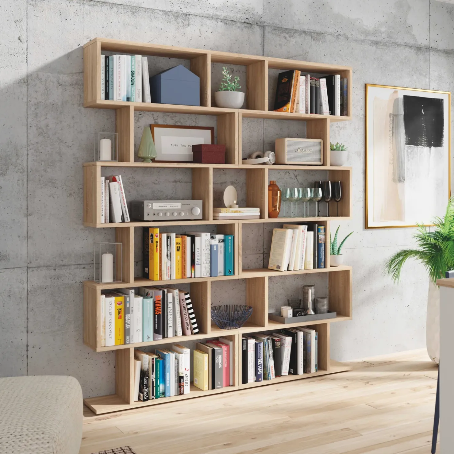 Garnero Arredamenti Libreria da parete 160x192h cm moderna chiaro Amira 2 Rovere Discount