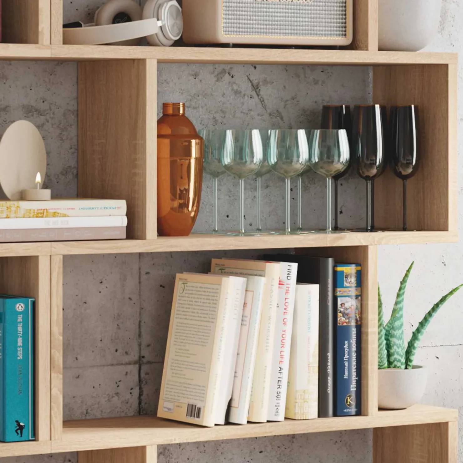 Garnero Arredamenti Libreria da parete 160x192h cm moderna chiaro Amira 2 Rovere Discount