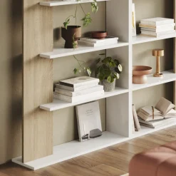 Garnero Arredamenti Libreria da parete 270x180h cm moderna soggiorno rovere bianco Biblio Aline 3 Bianco Opaco - Rovere Discount