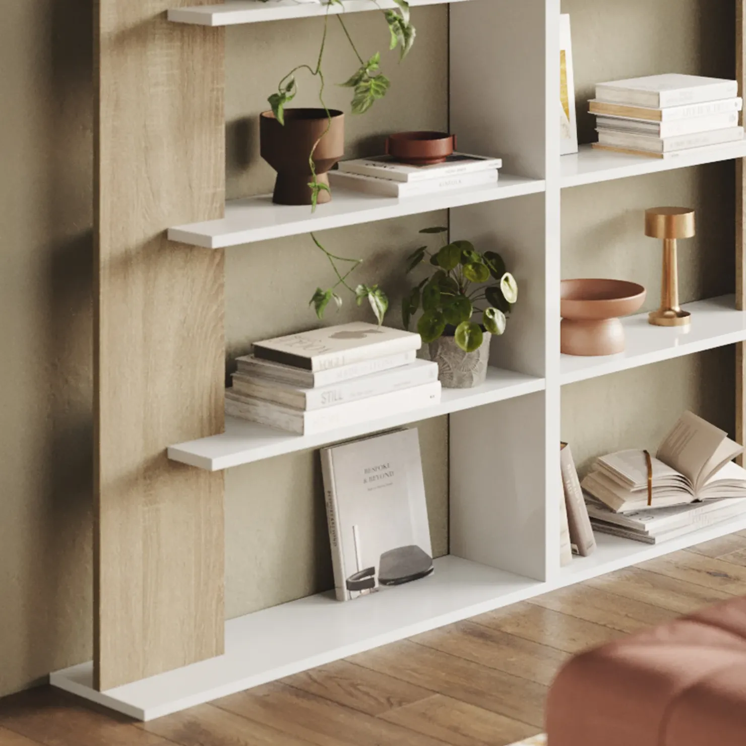 Garnero Arredamenti Libreria da parete 270x180h cm moderna soggiorno rovere bianco Biblio Aline 3 Bianco Opaco - Rovere Discount