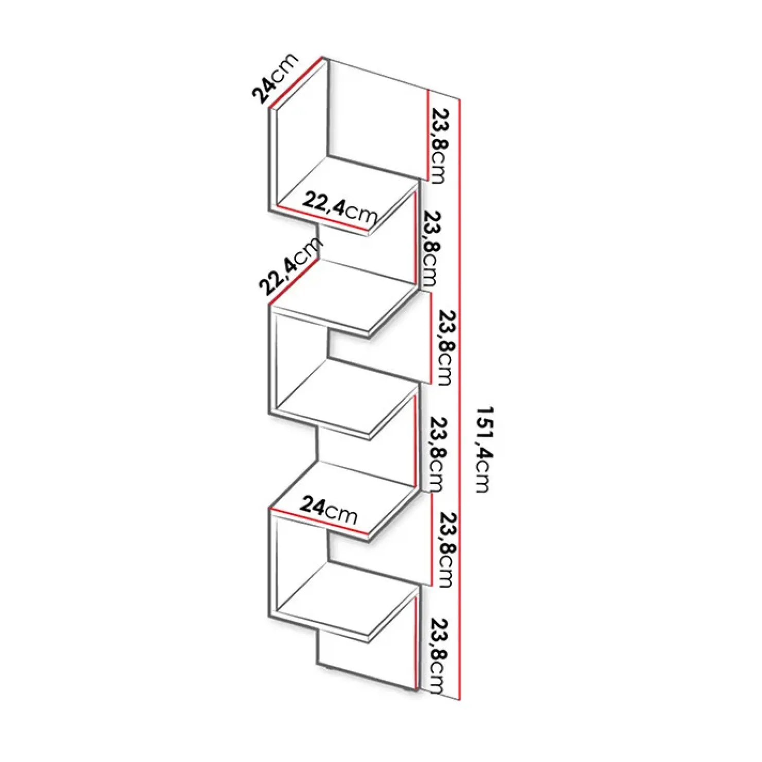 Garnero Arredamenti Libreria da parete 24x151h cm 5 ripiani a giorno moderna bianco Siri