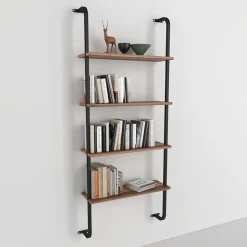 Garnero Arredamenti Libreria da parete 64x150h cm con ripiani industrial noce metallo nero Bering Online