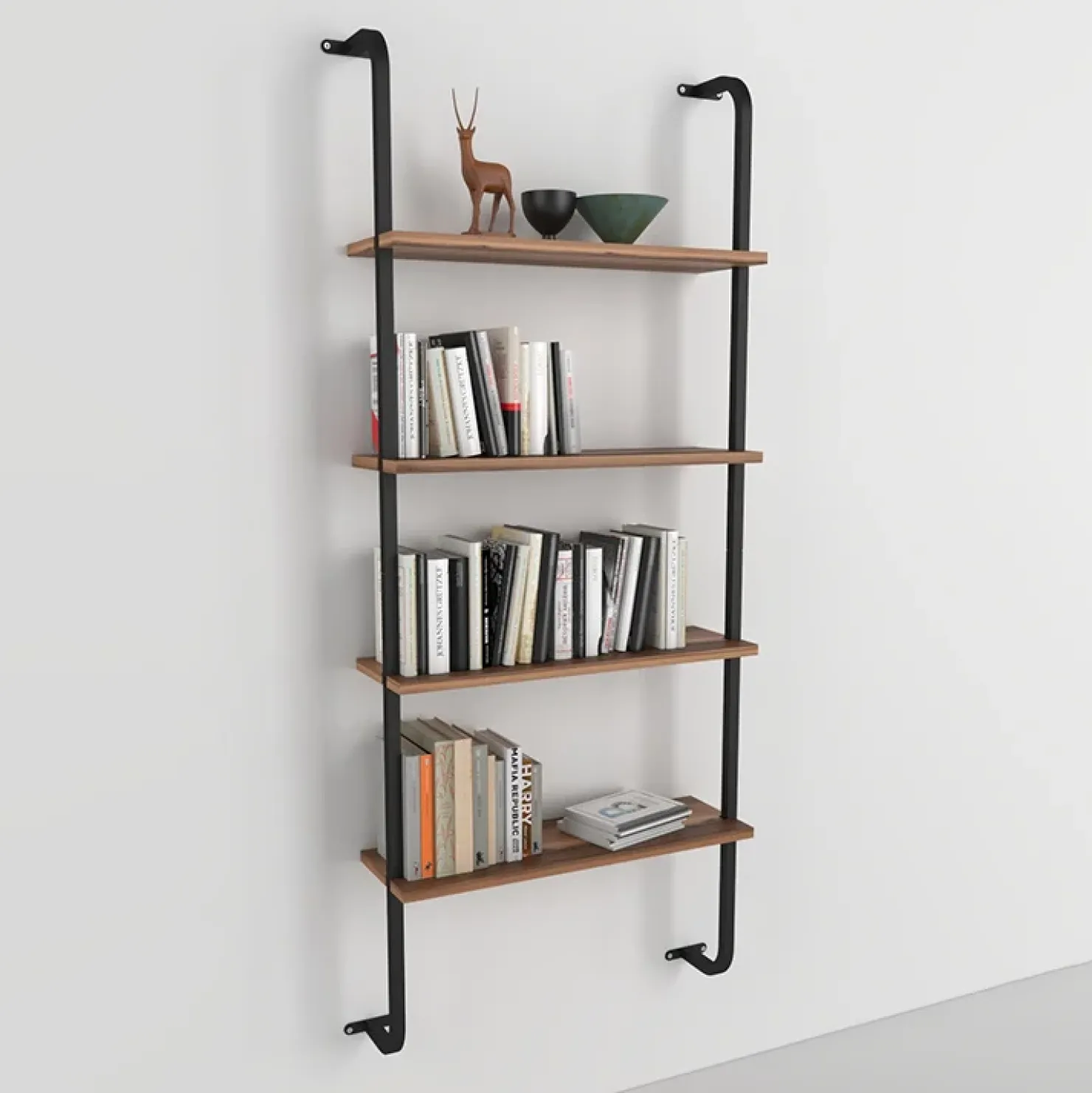Garnero Arredamenti Libreria da parete 64x150h cm con ripiani industrial noce metallo nero Bering Online