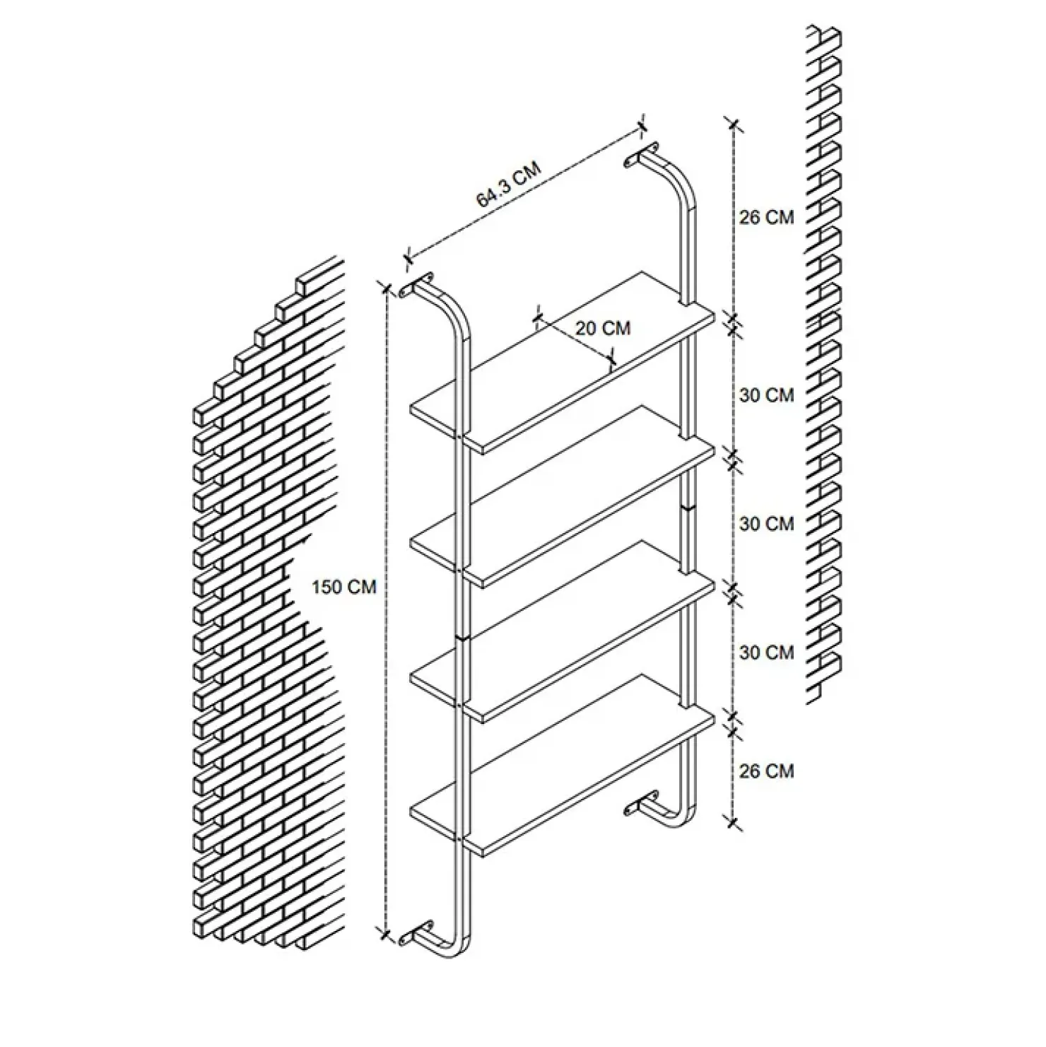 Garnero Arredamenti Libreria da parete 64x150h cm con ripiani industrial noce metallo nero Bering Online