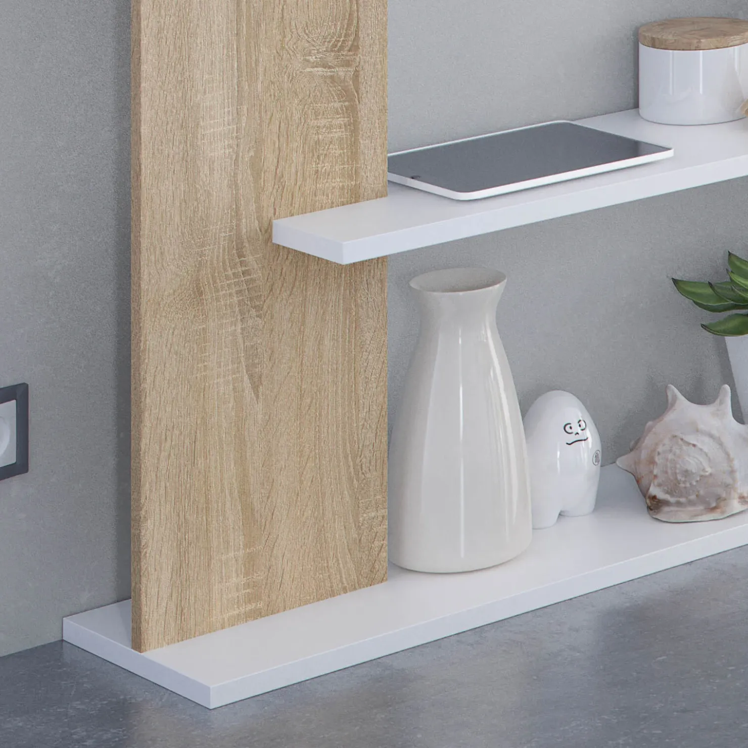 Garnero Arredamenti Libreria da parete 360x180h cm moderna soggiorno rovere bianco Aline Bianco Opaco - Rovere Discount