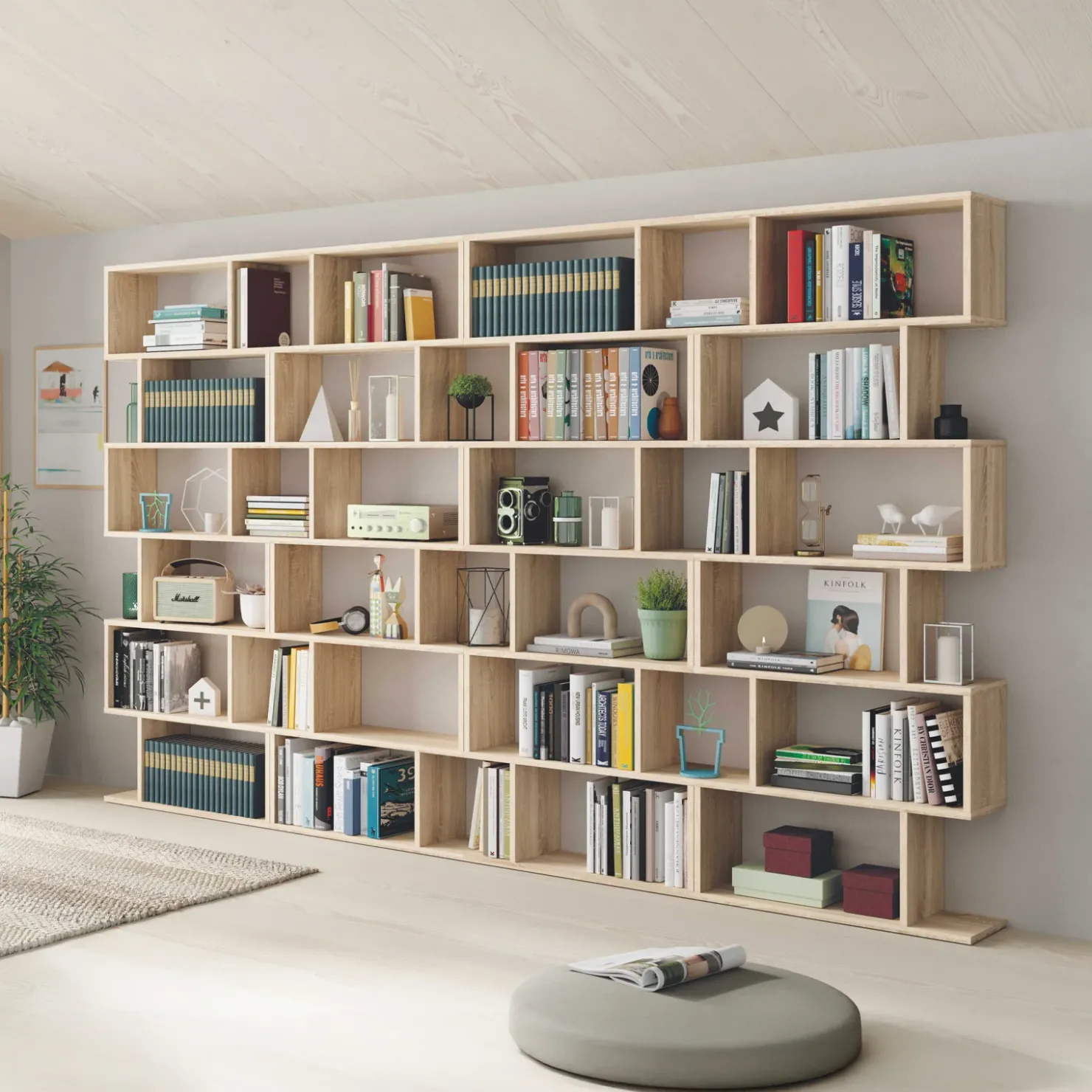 Garnero Arredamenti Libreria da parete 320x192h cm moderna soggiorno chiaro Amira Rovere Best