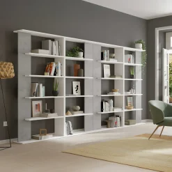 Garnero Arredamenti Libreria da parete 360x180h cm soggiorno bianco opaco cemento Aline Bianco Opaco - Cemento