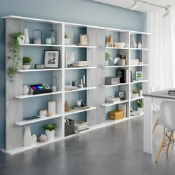 Garnero Arredamenti Libreria da parete 360x180h cm soggiorno bianco opaco cemento Aline Bianco Opaco - Cemento
