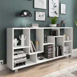 Garnero Arredamenti Libreria orizzontale 156x74h cm moderna soggiorno multiposizione Eliza Bianco Frassinato Sale