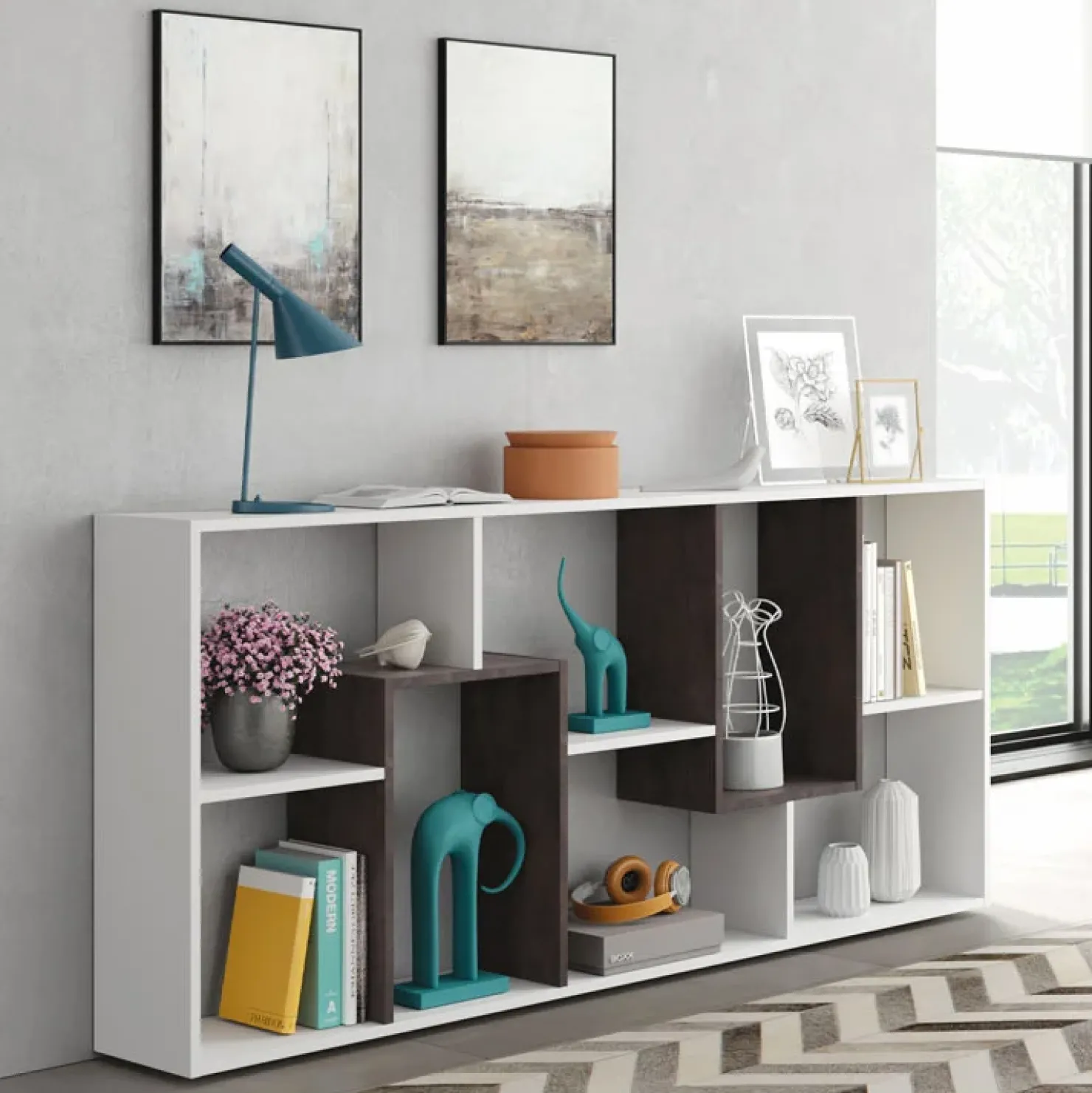 Garnero Arredamenti Libreria orizzontale 180x80h cm moderna bianco opaco ossido Texas Online