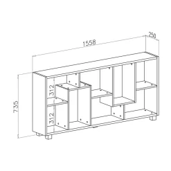 Garnero Arredamenti Libreria orizzontale 156x74h cm moderna soggiorno multiposizione Eliza Cemento Online