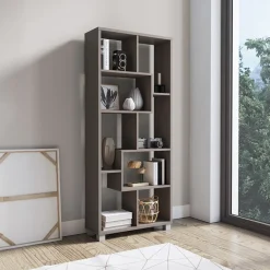 Garnero Arredamenti Libreria orizzontale 156x74h cm moderna soggiorno multiposizione Eliza Grigio Outlet