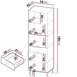 Garnero Arredamenti Libreria 54x180h cm 1 anta 1 cassetto 3 vani Giuggiola Bianco Opaco
