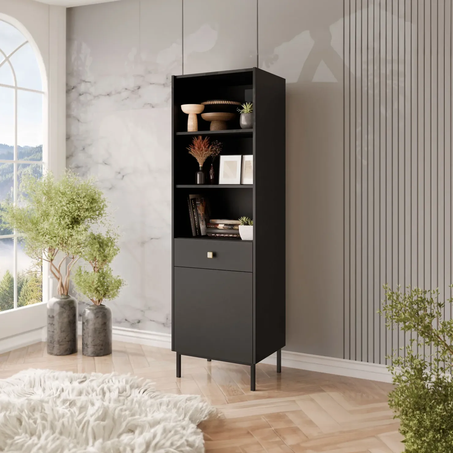 Garnero Arredamenti Libreria 54x180h cm 1 anta 1 cassetto 3 vani Giuggiola Nero Opaco Best