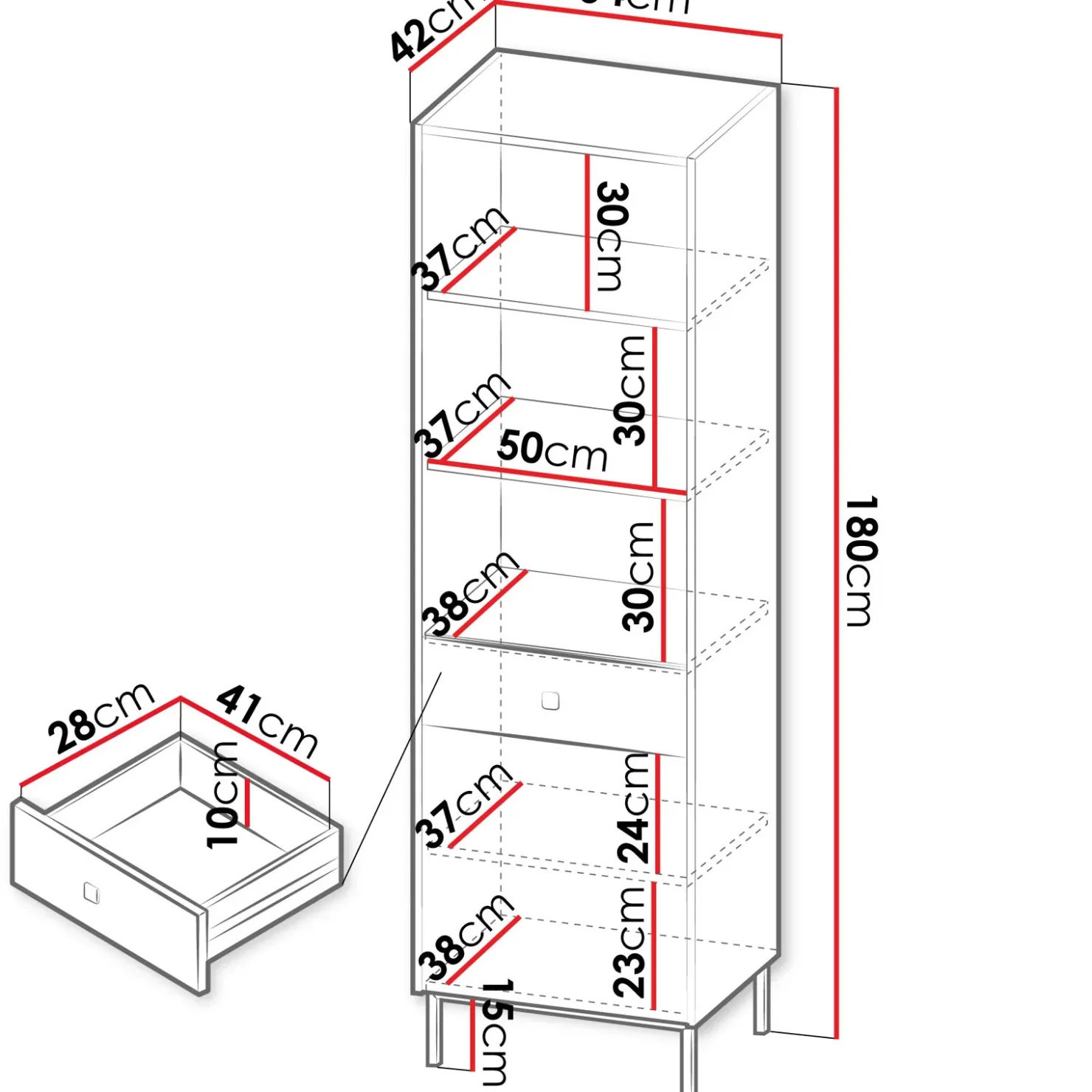 Garnero Arredamenti Libreria 54x180h cm 1 anta 1 cassetto 3 vani Giuggiola Nero Opaco Best