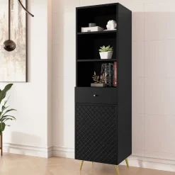 Garnero Arredamenti Libreria 50x177h cm 1 anta 3 vani 1 cassetto con frontali decorati nero Simona Nero Opaco Clearance
