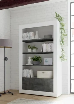 Garnero Arredamenti Libreria 110x190h cm 2 ante con ripiani moderna bianco lucido ossido Florena Ossido - Bianco Lucido