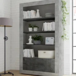 Garnero Arredamenti Libreria 110x190h cm 2 ante con ripiani cemento ossido Florena Ossido - Cemento