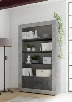 Garnero Arredamenti Libreria 110x190h cm 2 ante con ripiani cemento ossido Florena Ossido - Cemento