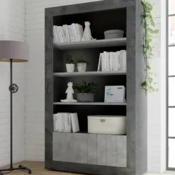 Garnero Arredamenti Libreria 110x190h cm 2 ante moderna ossido cemento Florena Cemento - Ossido Clearance