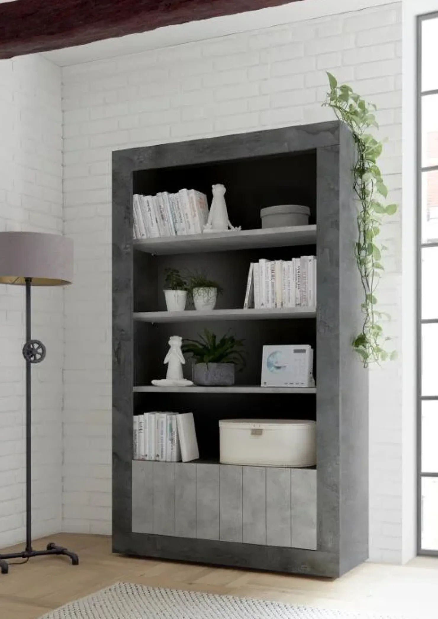 Garnero Arredamenti Libreria 110x190h cm 2 ante moderna ossido cemento Florena Cemento - Ossido Clearance