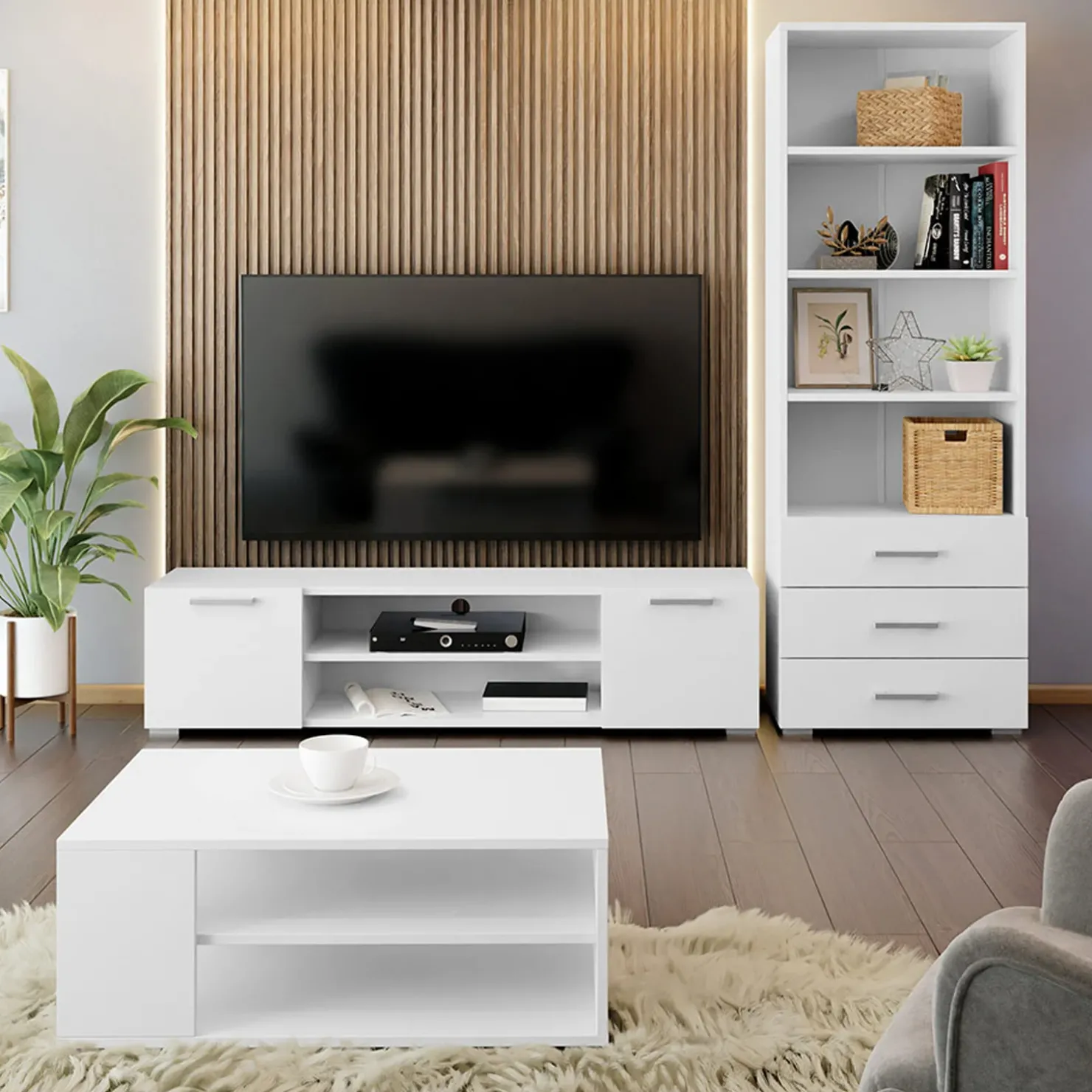 Garnero Arredamenti Libreria 63x190h cm 3 cassetti design moderno bianco Pastello Discount