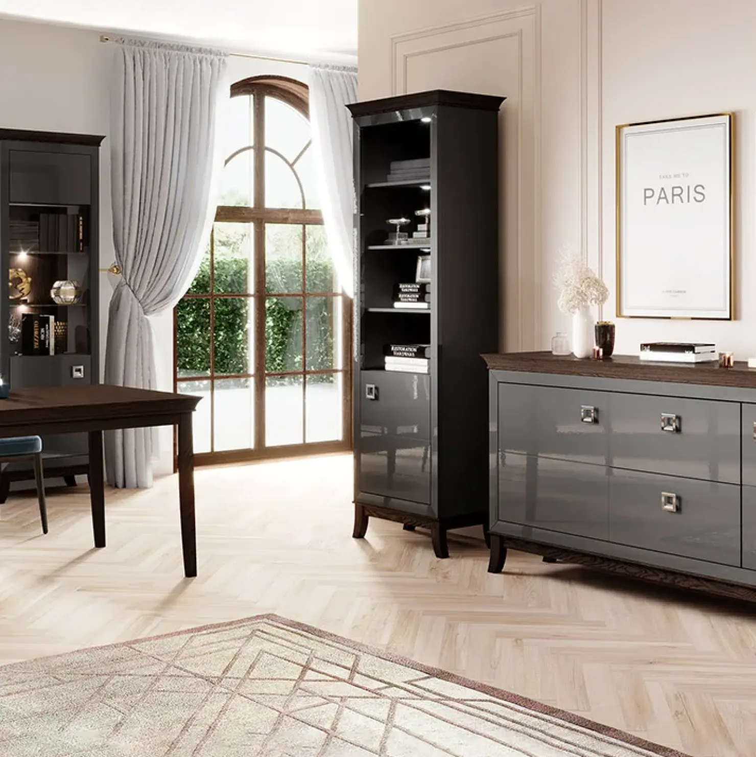 Garnero Arredamenti Libreria 66x207h cm 4 ripiani moderna antracite lucido rovere scuro Umag Antracite - Wengè Hot