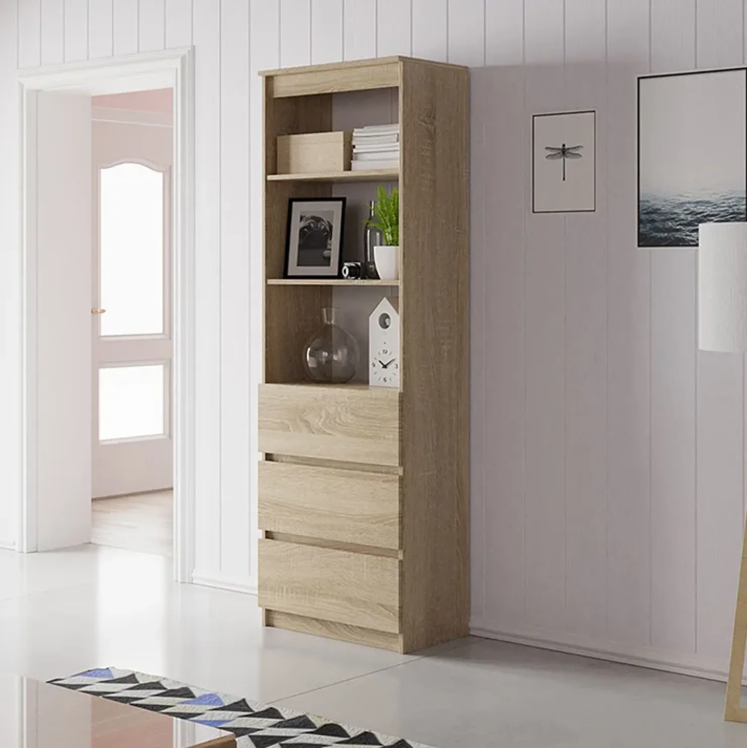 Garnero Arredamenti Libreria 60x180h cm 3 vani a giorno 3 cassetti moderna Sterling Rovere Discount