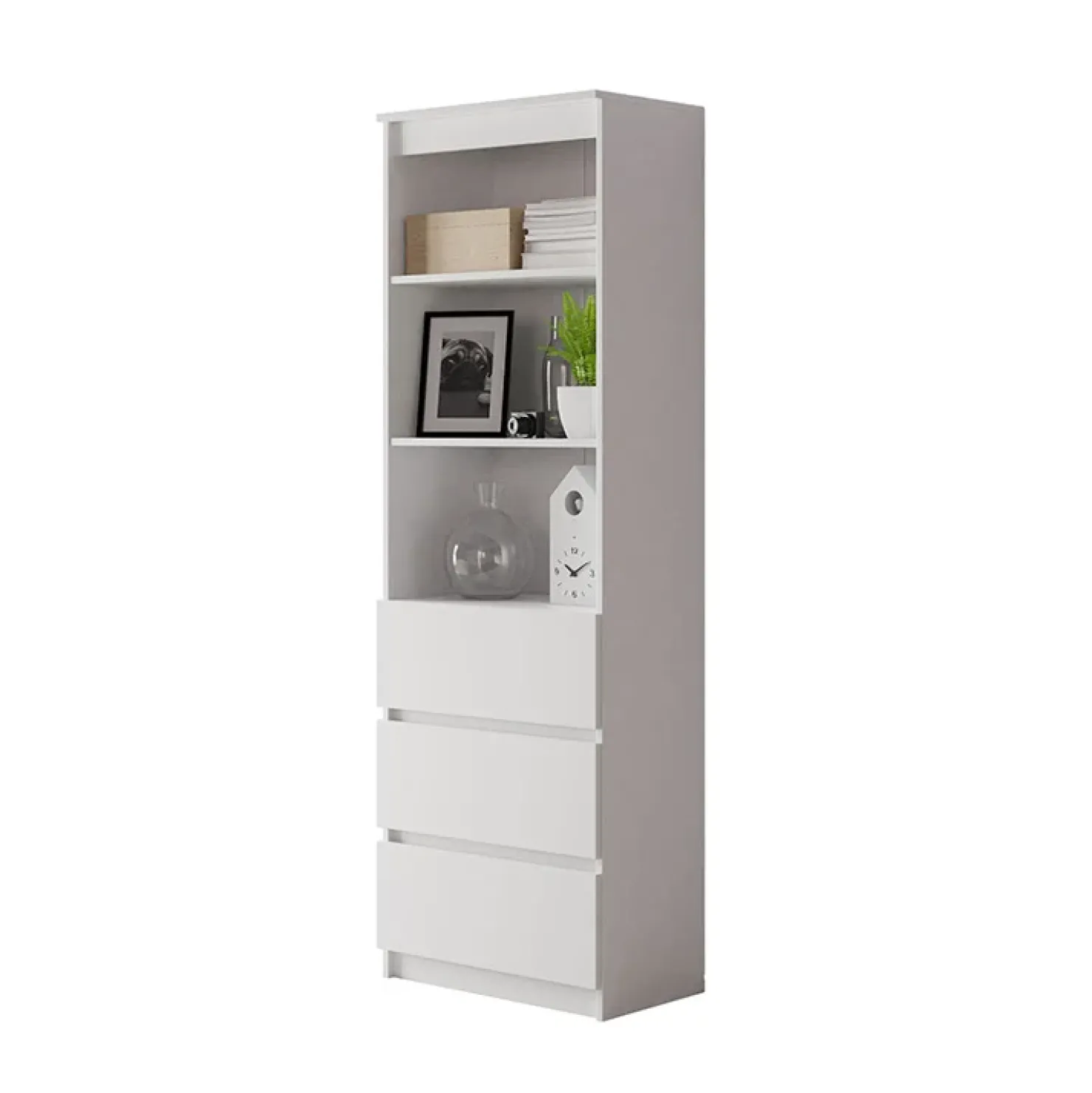 Garnero Arredamenti Libreria 60x180h cm 3 vani a giorno 3 cassetti moderna bianco Sterling Bianco Opaco Discount