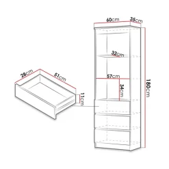 Garnero Arredamenti Libreria 60x180h cm 3 vani a giorno 3 cassetti moderna bianco Sterling Bianco Opaco Discount