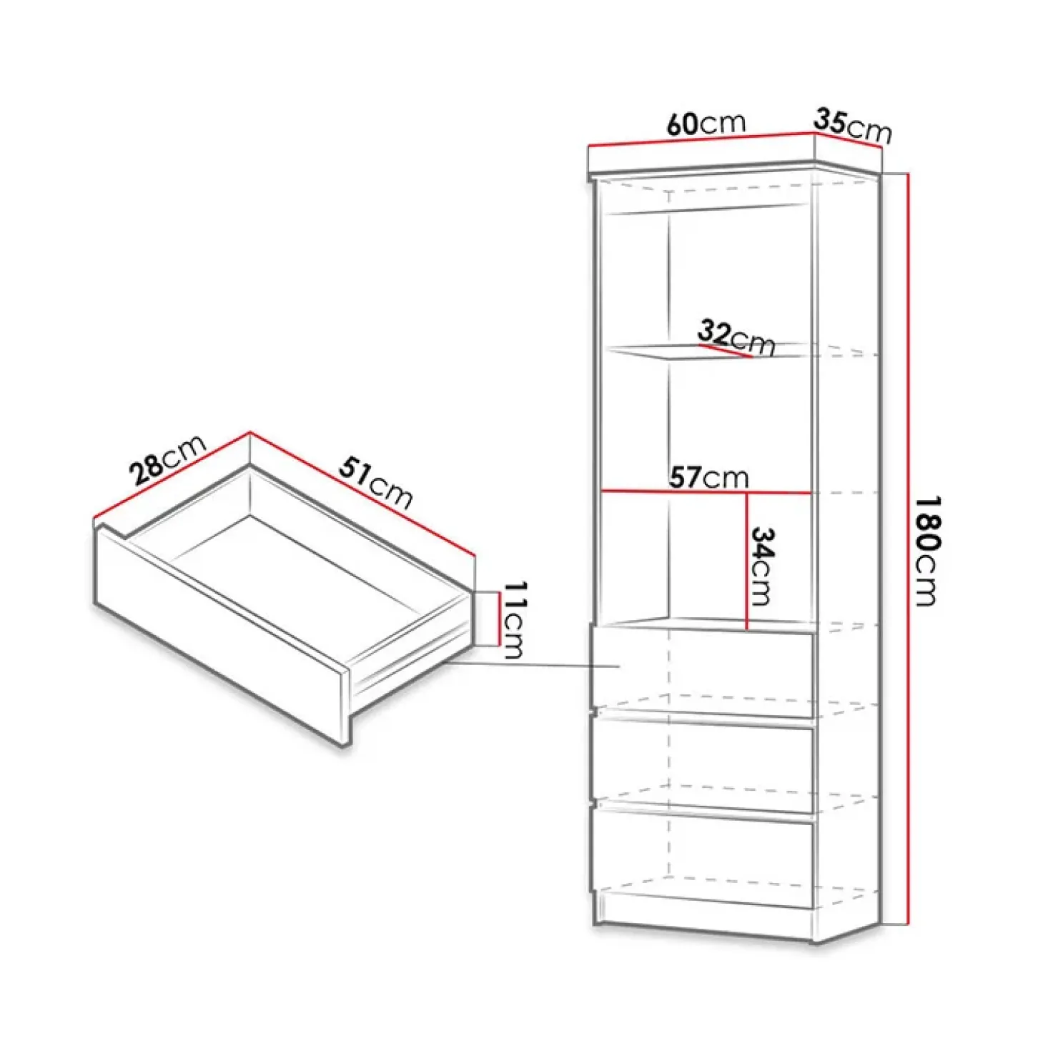 Garnero Arredamenti Libreria 60x180h cm 3 vani a giorno 3 cassetti moderna bianco Sterling Bianco Opaco Discount