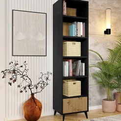 Garnero Arredamenti Libreria 50x192h cm 5 vani a giorno 1 cassetto rovere nero Hans New