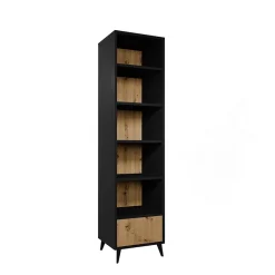 Garnero Arredamenti Libreria 50x192h cm 5 vani a giorno 1 cassetto rovere nero Hans New
