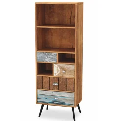 Garnero Arredamenti Libreria 60x180h cm con cassetti moderna multicolore con stampe acciaio nero Kabul Best