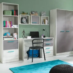 Garnero Arredamenti Libreria 50x195h cm con cassetti bianco pino grigio blu Maya Gihome® New