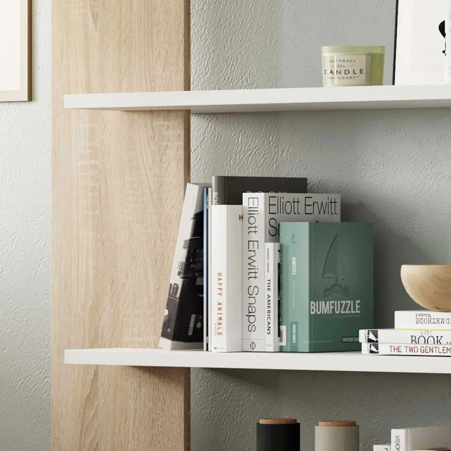 Garnero Arredamenti Libreria 180x180h cm moderna bianco opaco e rovere natura Aline 2 Bianco Opaco - Rovere Discount