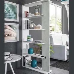 Garnero Arredamenti Libreria 90x180h cm moderna bianco opaco cemento Elira Bianco Opaco - Cemento Discount