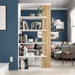 Garnero Arredamenti Libreria 90x180h cm moderna bianco opaco rovere Elira Bianco Opaco - Rovere Sale