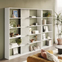 Garnero Arredamenti Libreria 270x180h cm moderna design bianco opaco cemento Libris Aline 3 Bianco Opaco - Cemento New