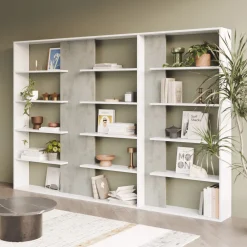 Garnero Arredamenti Libreria 270x180h cm moderna design bianco opaco cemento Libris Aline 3 Bianco Opaco - Cemento New