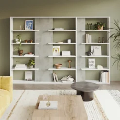 Garnero Arredamenti Libreria 270x180h cm moderna design bianco opaco cemento Libris Aline 3 Bianco Opaco - Cemento New