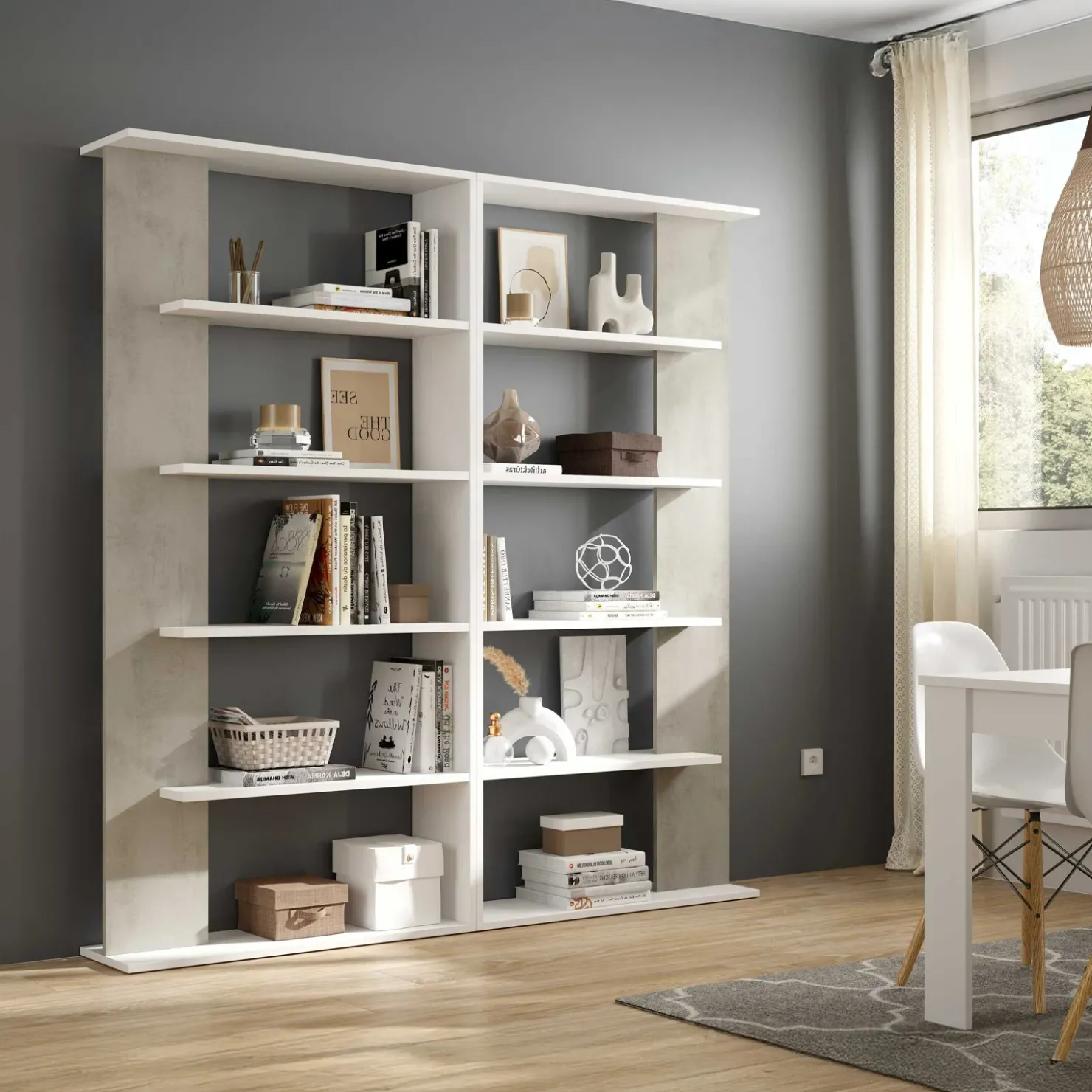 Garnero Arredamenti Libreria 180x180h cm moderna design bianco opaco cemento Aline 2 Bianco Opaco - Cemento Hot