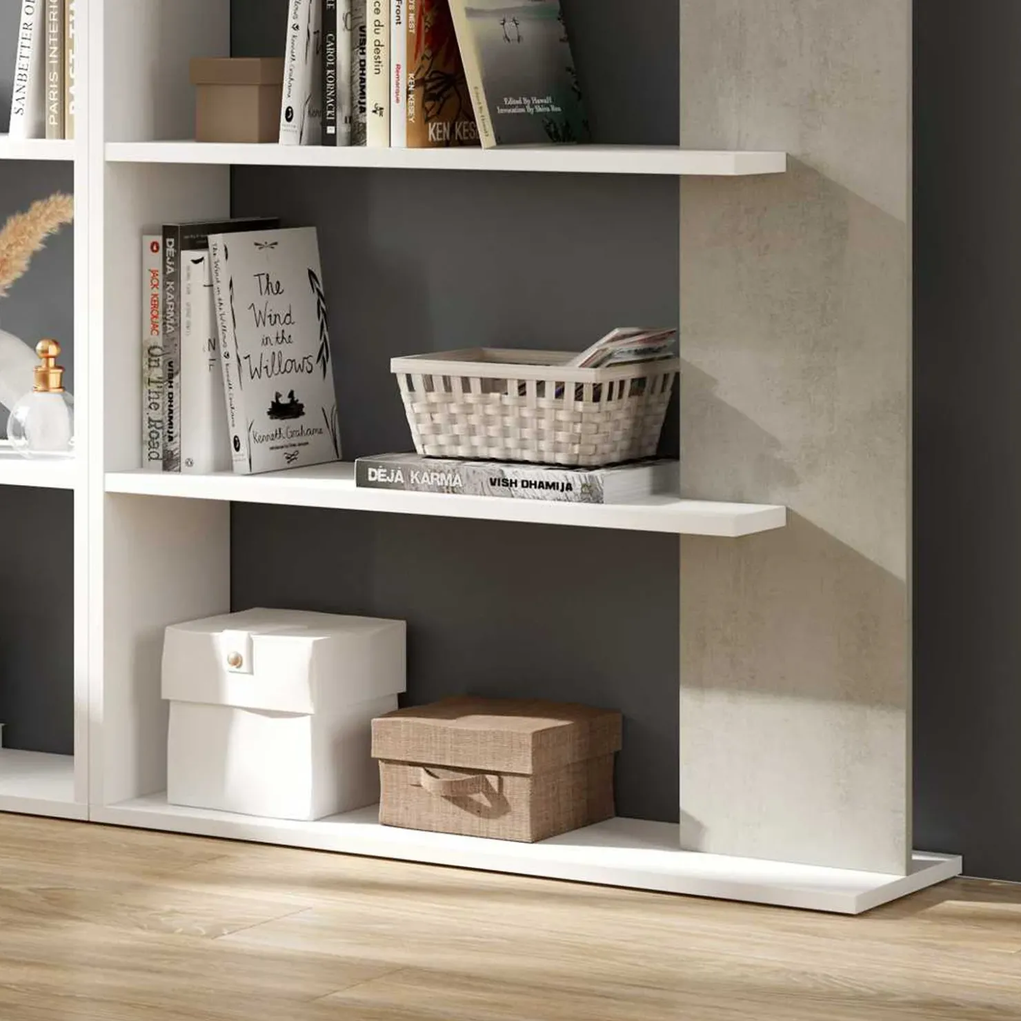 Garnero Arredamenti Libreria 180x180h cm moderna design bianco opaco cemento Aline 2 Bianco Opaco - Cemento Hot