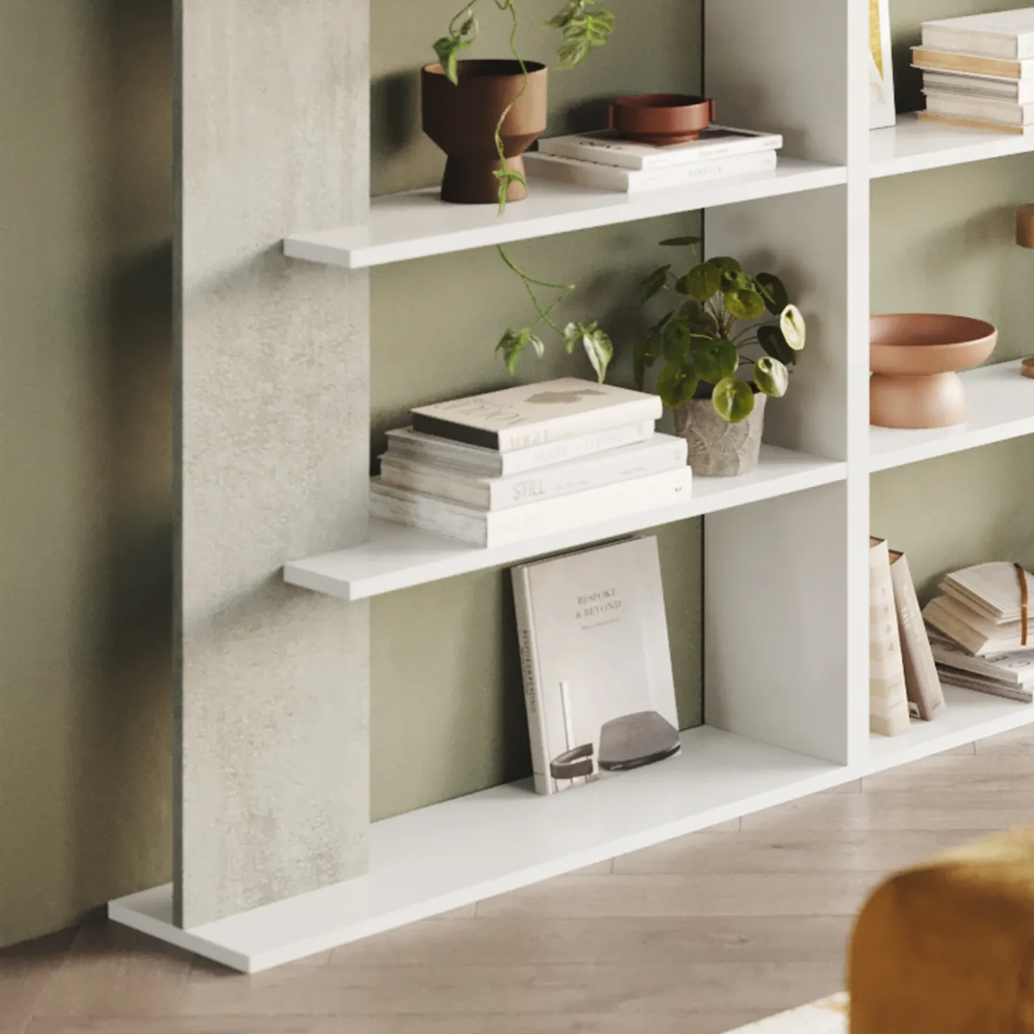 Garnero Arredamenti Libreria 270x180h cm moderna design bianco opaco cemento Biblio Aline 3 Bianco Opaco - Cemento Outlet