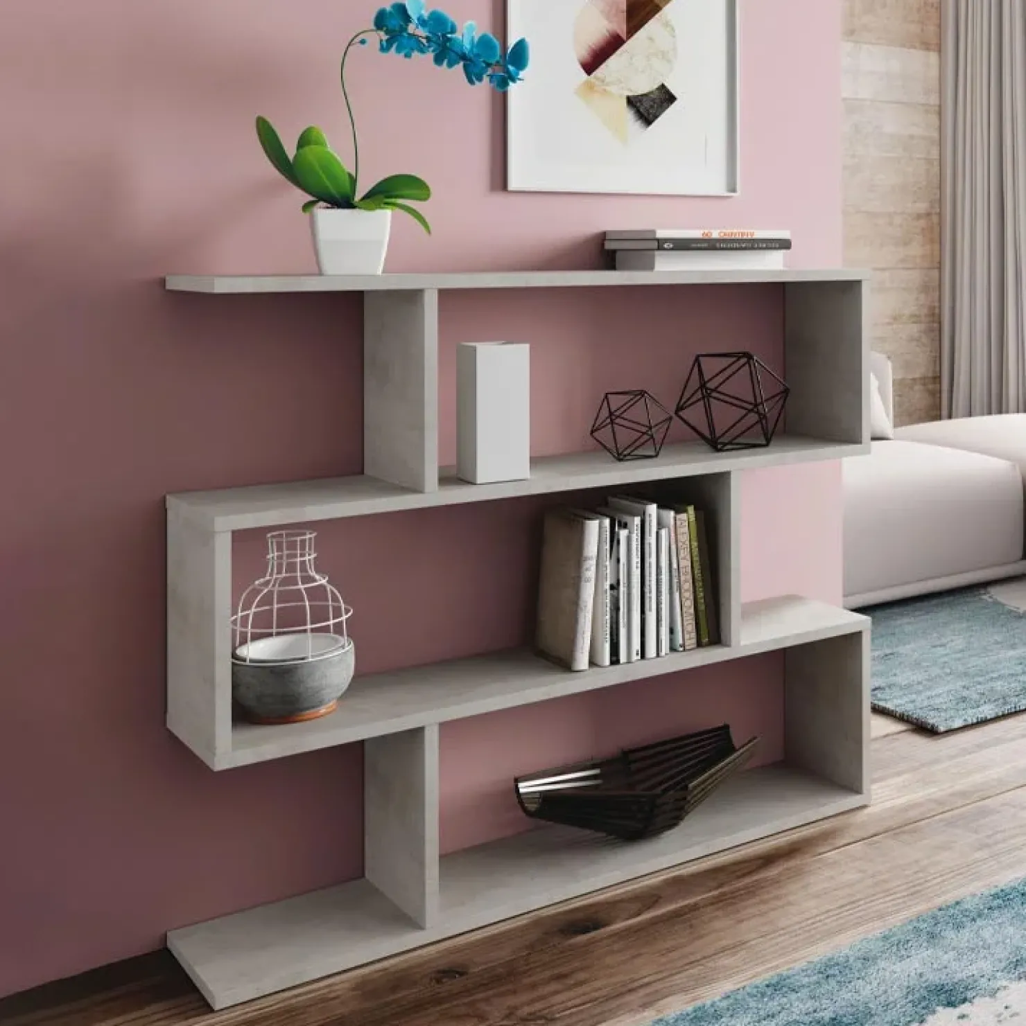 Garnero Arredamenti Libreria 110x97h cm moderna design soggiorno cemento Sakura Discount