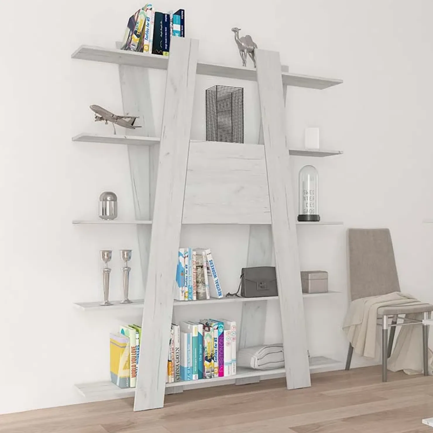 Garnero Arredamenti Libreria 150x194h cm moderna soggiorno bianca Cosmo Bianco Frassinato Sale