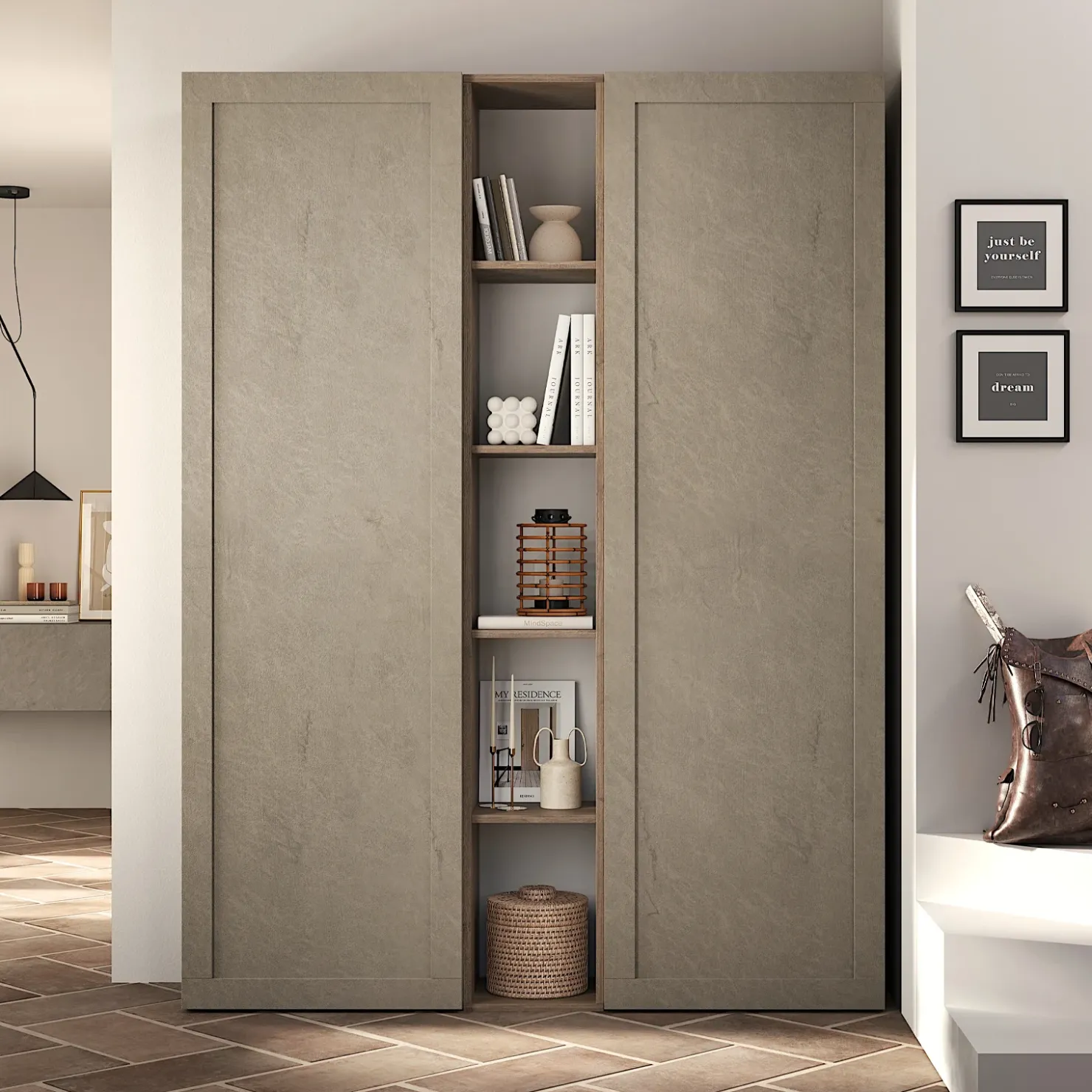 Garnero Arredamenti Libreria 136x186h cm tortora rovere scuro Sunset 107 Clearance