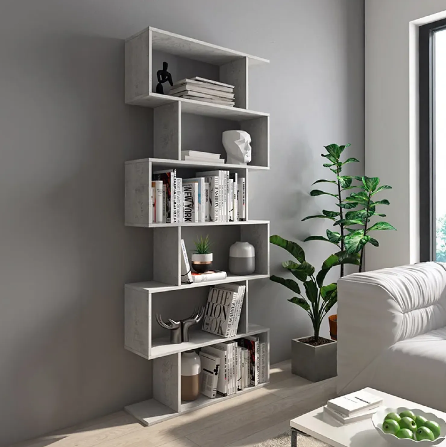 Garnero Arredamenti Libreria 80x191h cm ufficio moderna grigio Carry Cemento New
