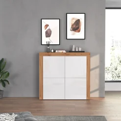 Garnero Arredamenti Madia alta moderna 140x130h cm bianco lucido rovere Block Bianco Lucido - Rovere