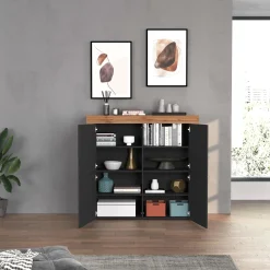 Garnero Arredamenti Madia alta moderna 140x130h cm antracite rovere Block Antracite - Rovere Clearance